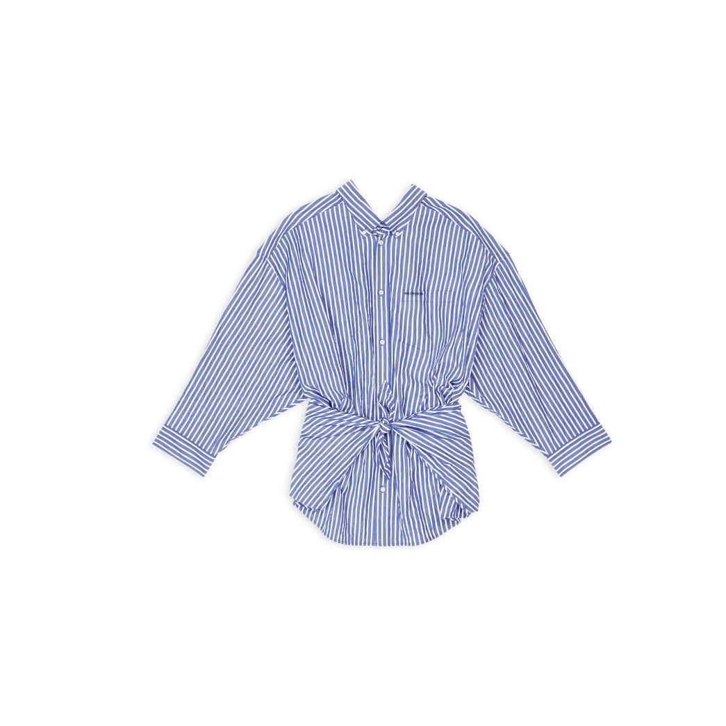 Women's Balenciaga Knotted Shirt Tops Blue | 9753PDHXQ