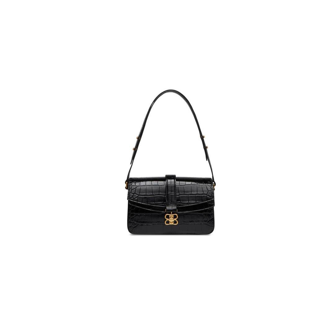 Women's Balenciaga Lady Small Flap Crocodile Embossed Shoulder Bags Black | 5049TAFUS