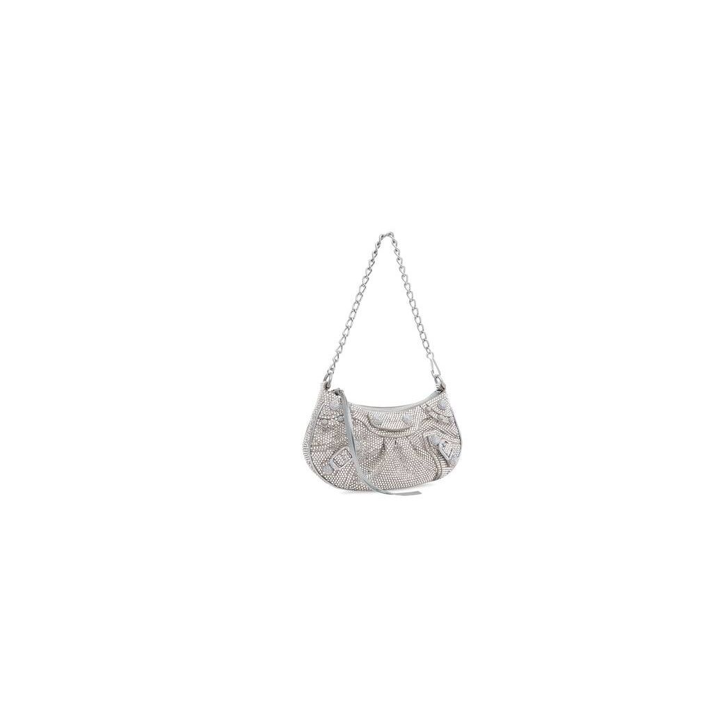 Women's Balenciaga Le Cagole Chain And Rhinestones Mini Bag Grey | 4139UFMYH