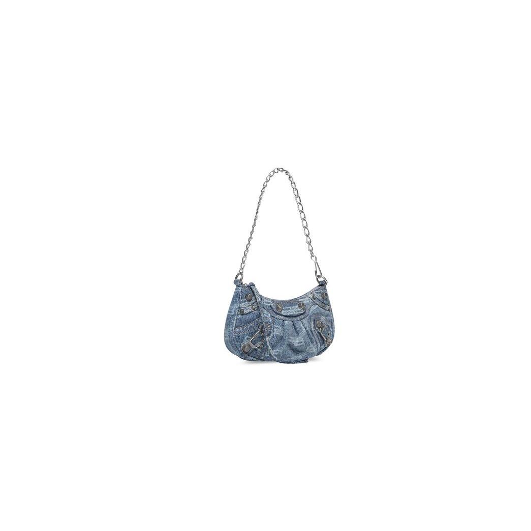 Women's Balenciaga Le Cagole Chain Bb Monogram Bleached Denim Mini Bag Blue | 7503QIDPA