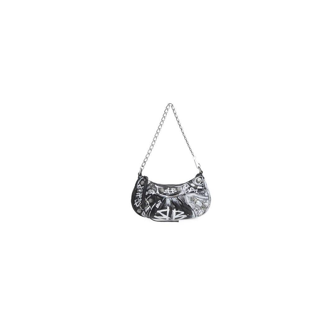 Women's Balenciaga Le Cagole Chain Graffiti Mini Bag Black | 4378XGDUN