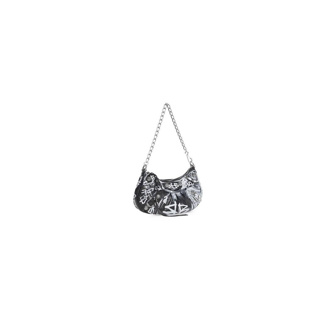 Women's Balenciaga Le Cagole Chain Graffiti Mini Bag Black | 4378XGDUN