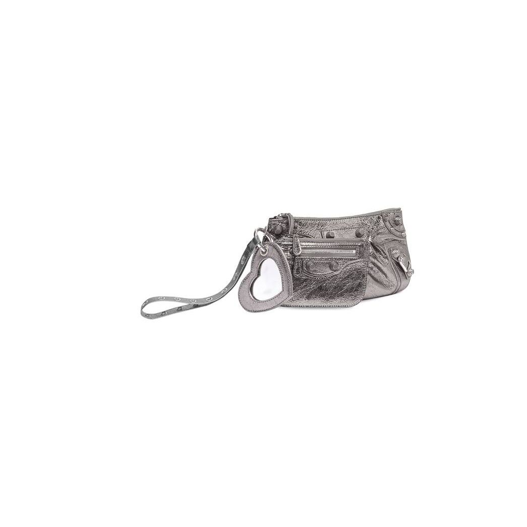 Women's Balenciaga Le Cagole Mini Multipouch Metallized Pouches Silver | 3857XDRPG