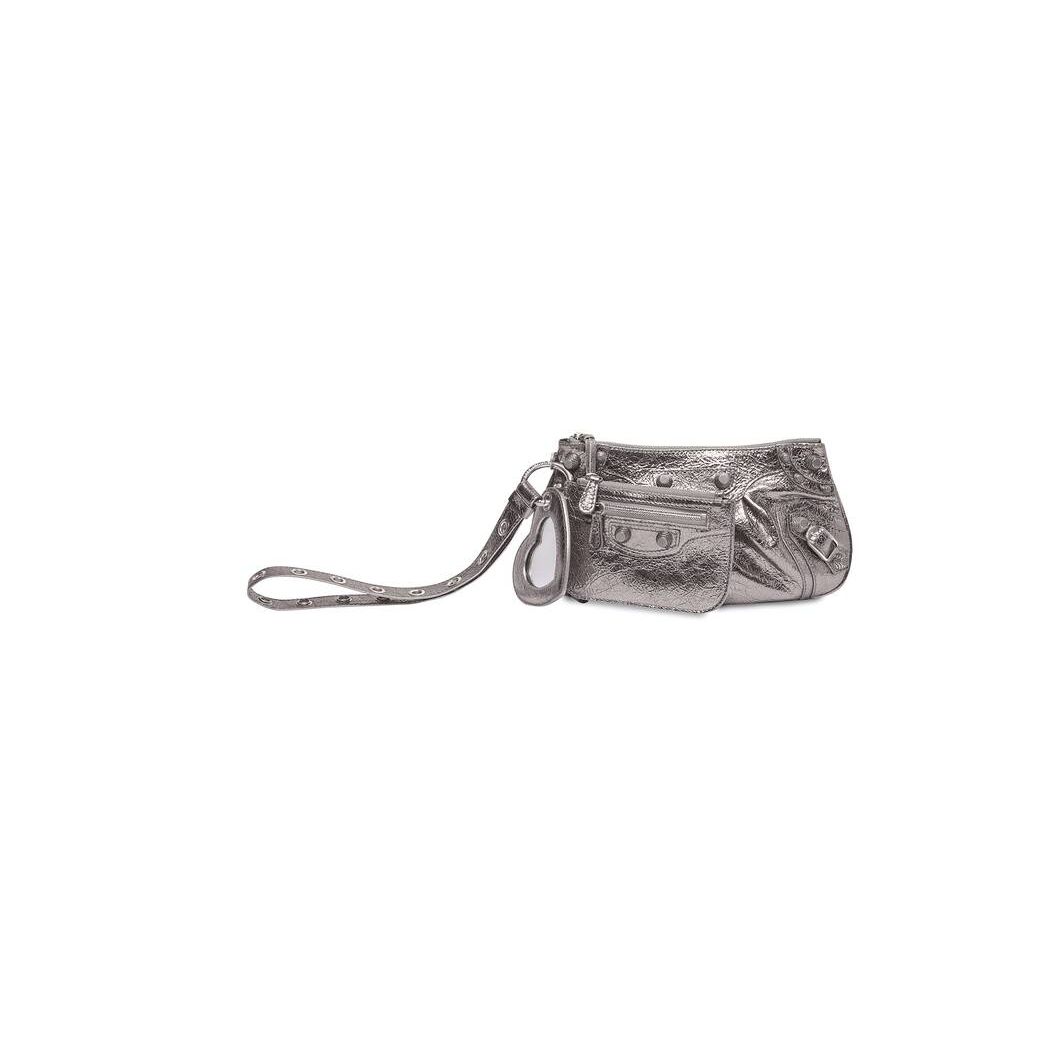 Women\'s Balenciaga Le Cagole Mini Multipouch Metallized Pouches Silver | 3857XDRPG