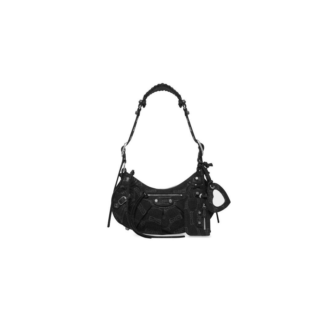 Women\'s Balenciaga Le Cagole Small Bb Monogram Denim Shoulder Bags Black | 0973EUKZB