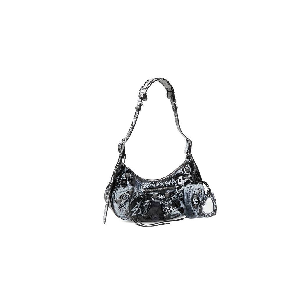 Women's Balenciaga Le Cagole Small Graffiti Shoulder Bags Black | 8546FEPAY