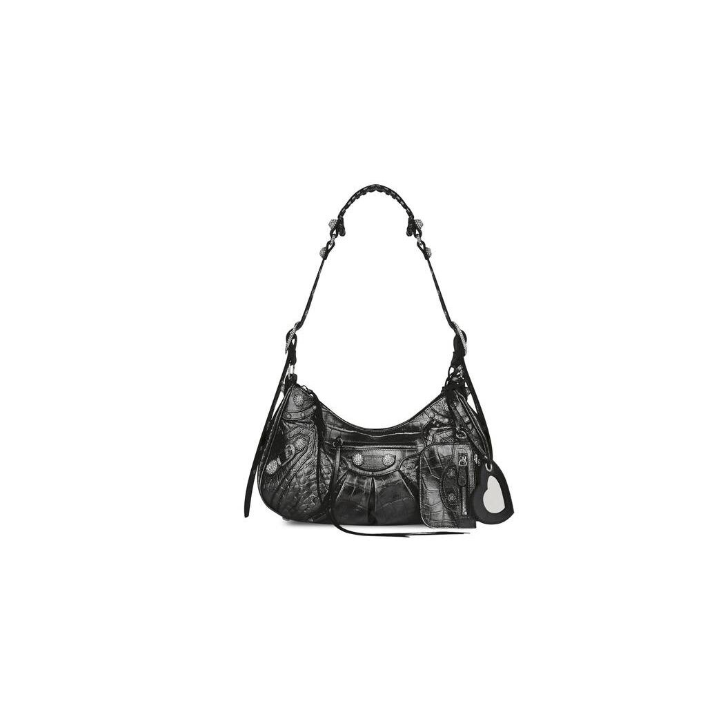 Women's Balenciaga Le Cagole Small Metallized Crocodile Embossed Rhinestones Shoulder Bags Grey | 4983FLRWP