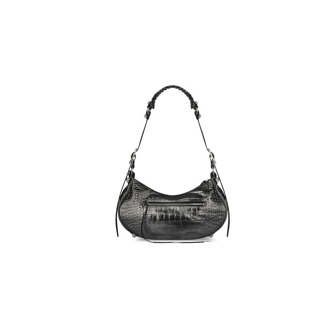 Women's Balenciaga Le Cagole Small Metallized Crocodile Embossed Rhinestones Shoulder Bags Grey | 4983FLRWP