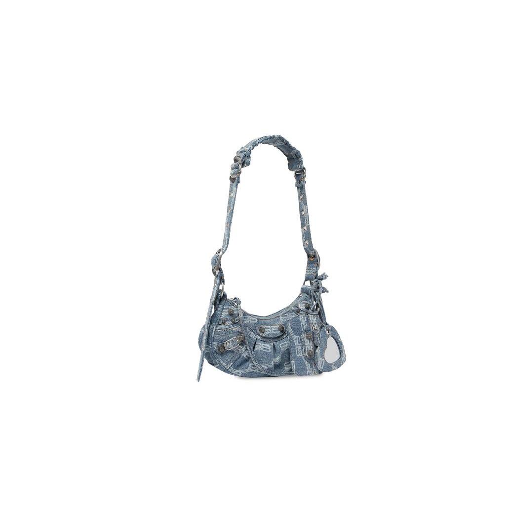 Women's Balenciaga Le Cagole Xs Bb Monogram Bleached Denim Shoulder Bags Blue | 5382ZXBTN