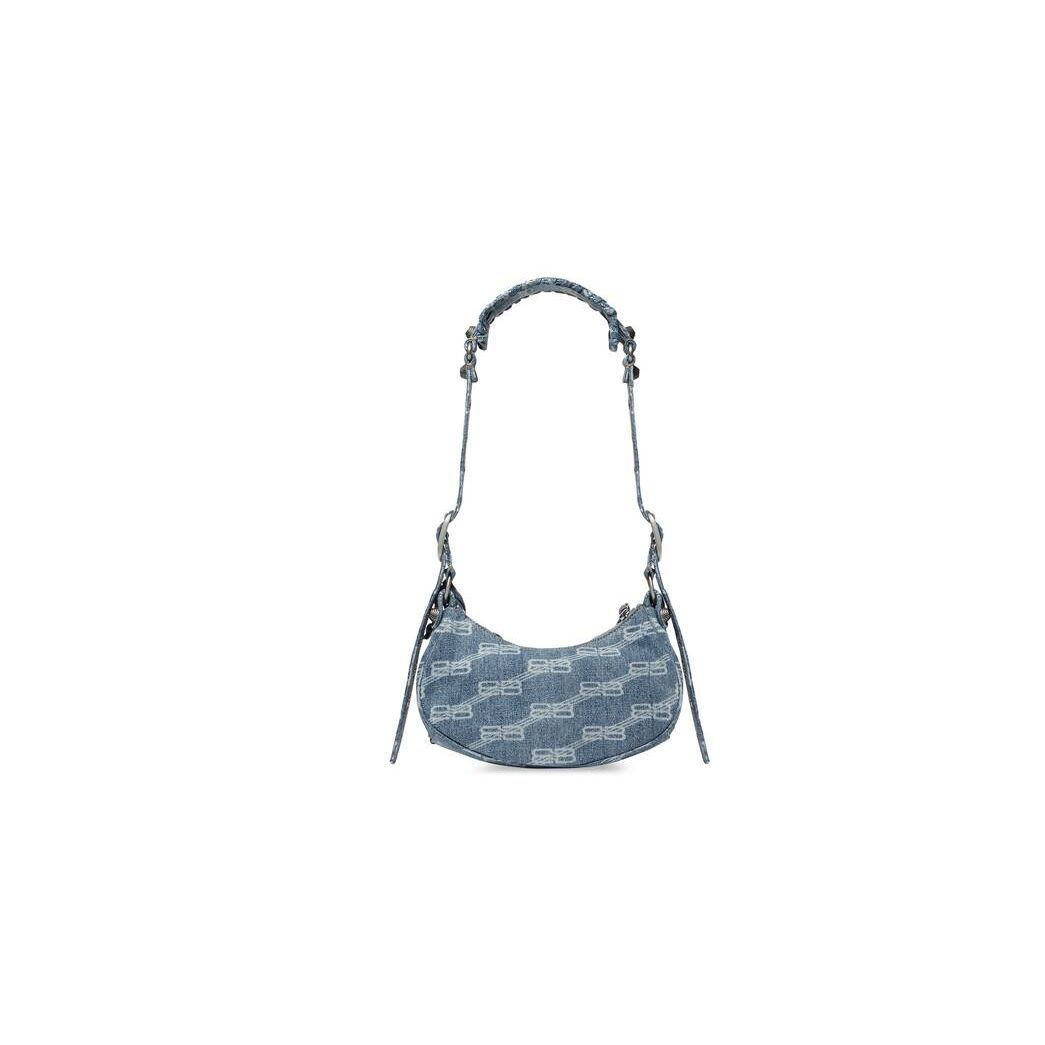 Women's Balenciaga Le Cagole Xs Bb Monogram Bleached Denim Shoulder Bags Blue | 5382ZXBTN