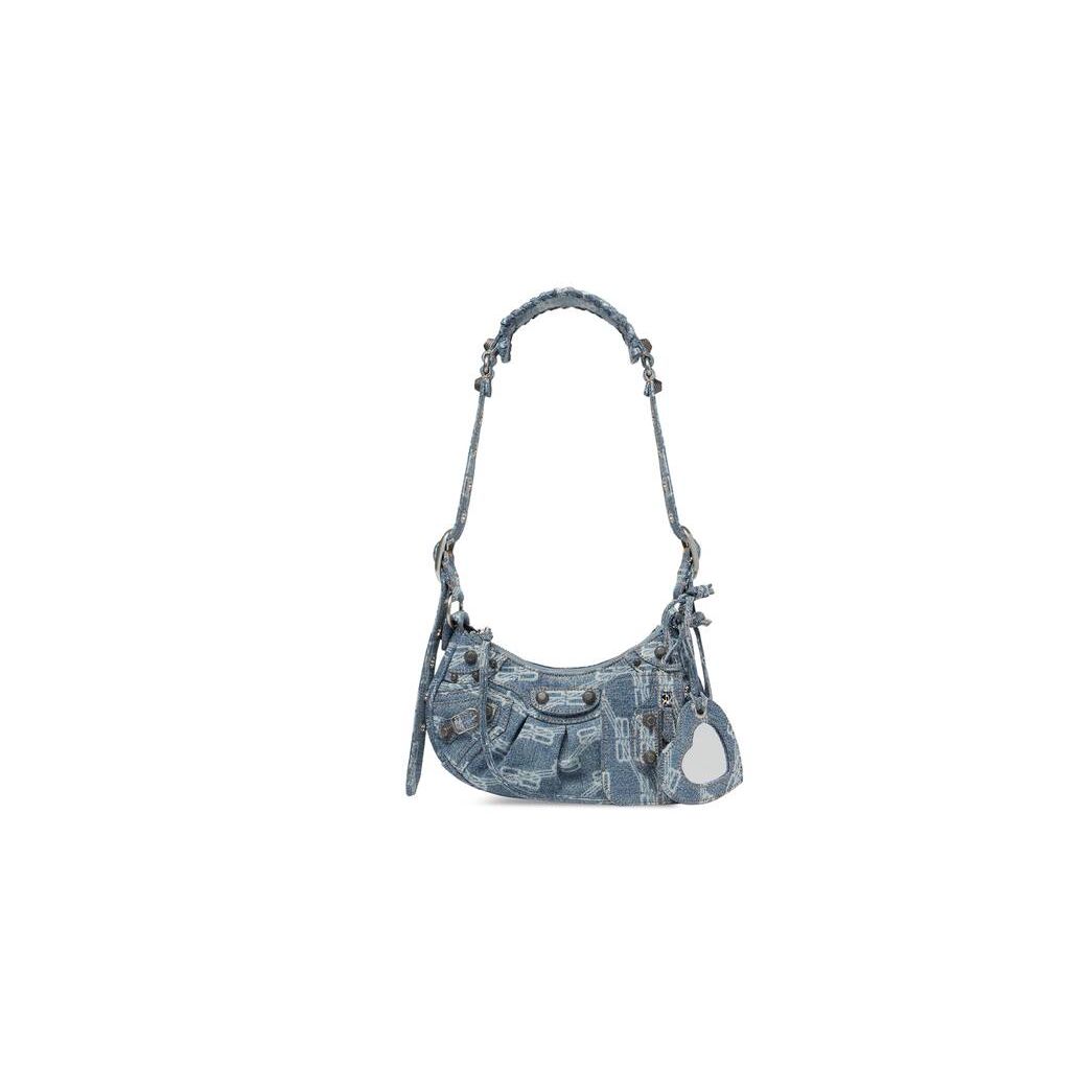 Women\'s Balenciaga Le Cagole Xs Bb Monogram Bleached Denim Shoulder Bags Blue | 5382ZXBTN