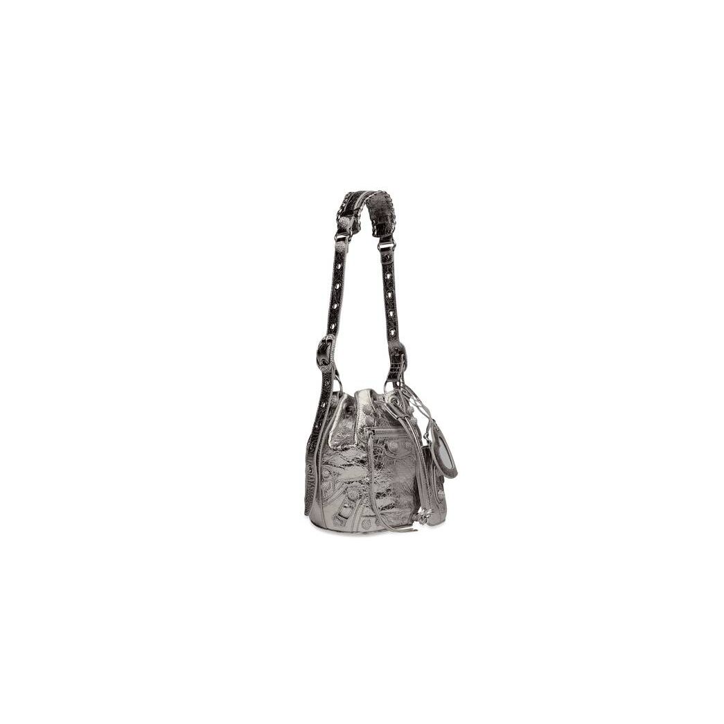 Women's Balenciaga Le Cagole Xs Bucket Metallized With Rhinestones Handbag Silver | 0869WHFUR