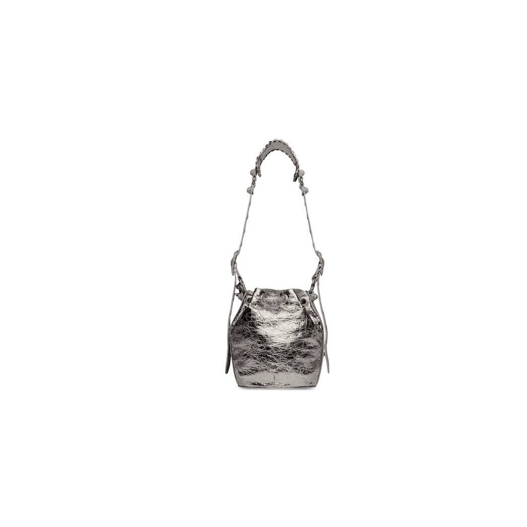 Women's Balenciaga Le Cagole Xs Bucket Metallized With Rhinestones Handbag Silver | 0869WHFUR