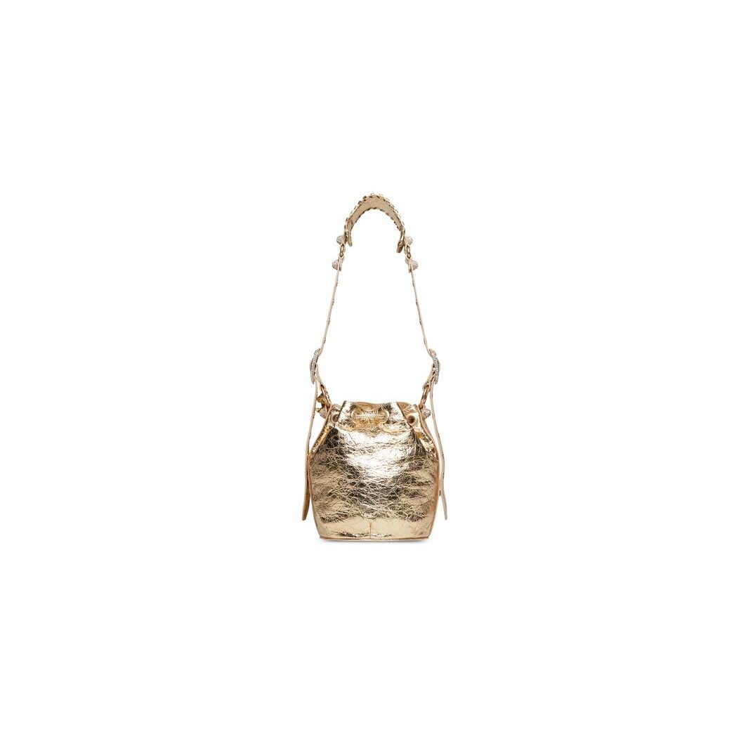 Women's Balenciaga Le Cagole Xs Bucket Metallized With Rhinestones Handbag Gold | 7196JURYP