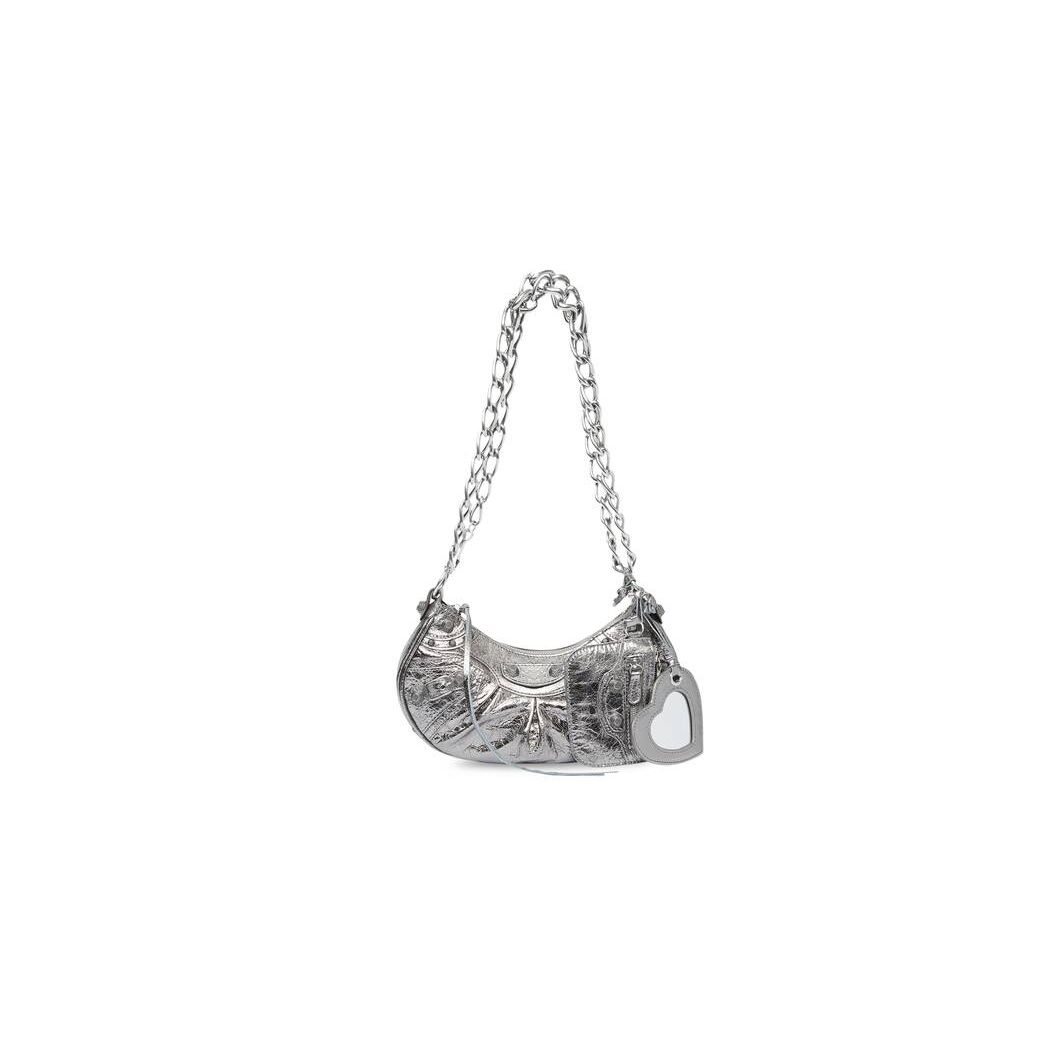 Women\'s Balenciaga Le Cagole Xs Chain Metallized Shoulder Bags Silver | 3827LKUCW