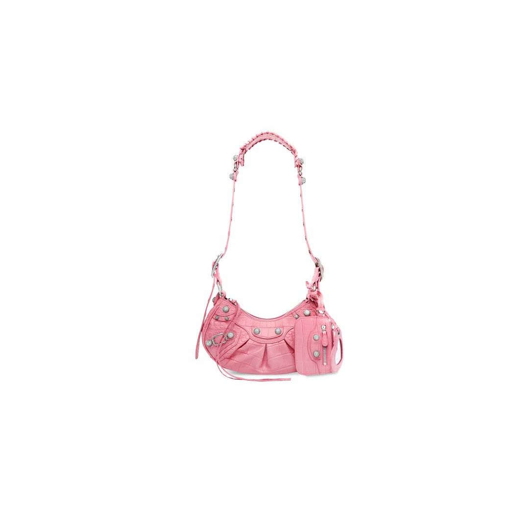 Women\'s Balenciaga Le Cagole Xs Crocodile Embossed Rhinestones Shoulder Bags Pink | 1028GVCBN