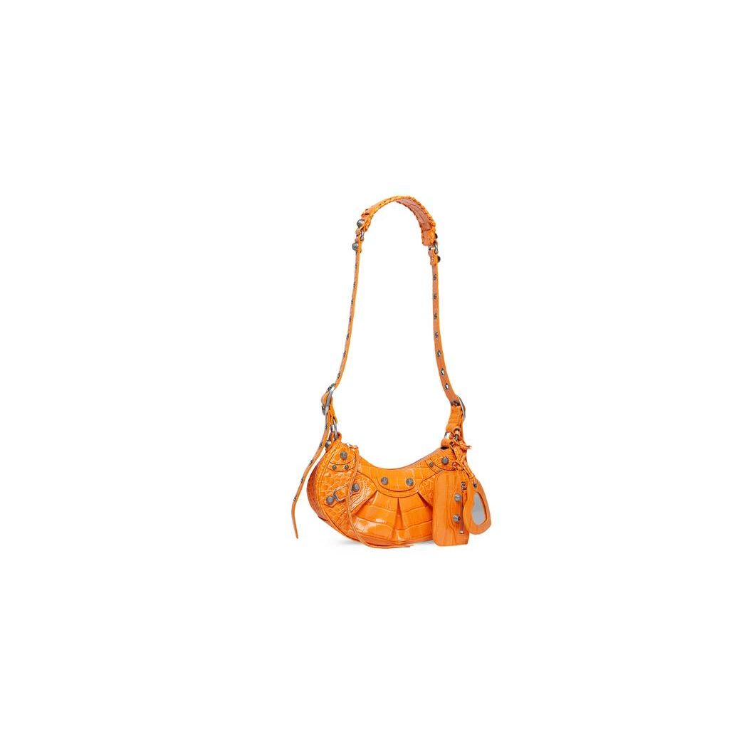 Women's Balenciaga Le Cagole Xs Crocodile Embossed Shoulder Bags Orange | 7461OHQYD