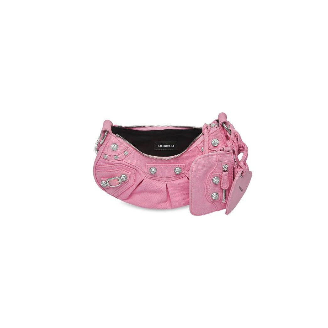 Women's Balenciaga Le Cagole Xs Denim Rhinestones Shoulder Bags Pink | 2340IPTEA