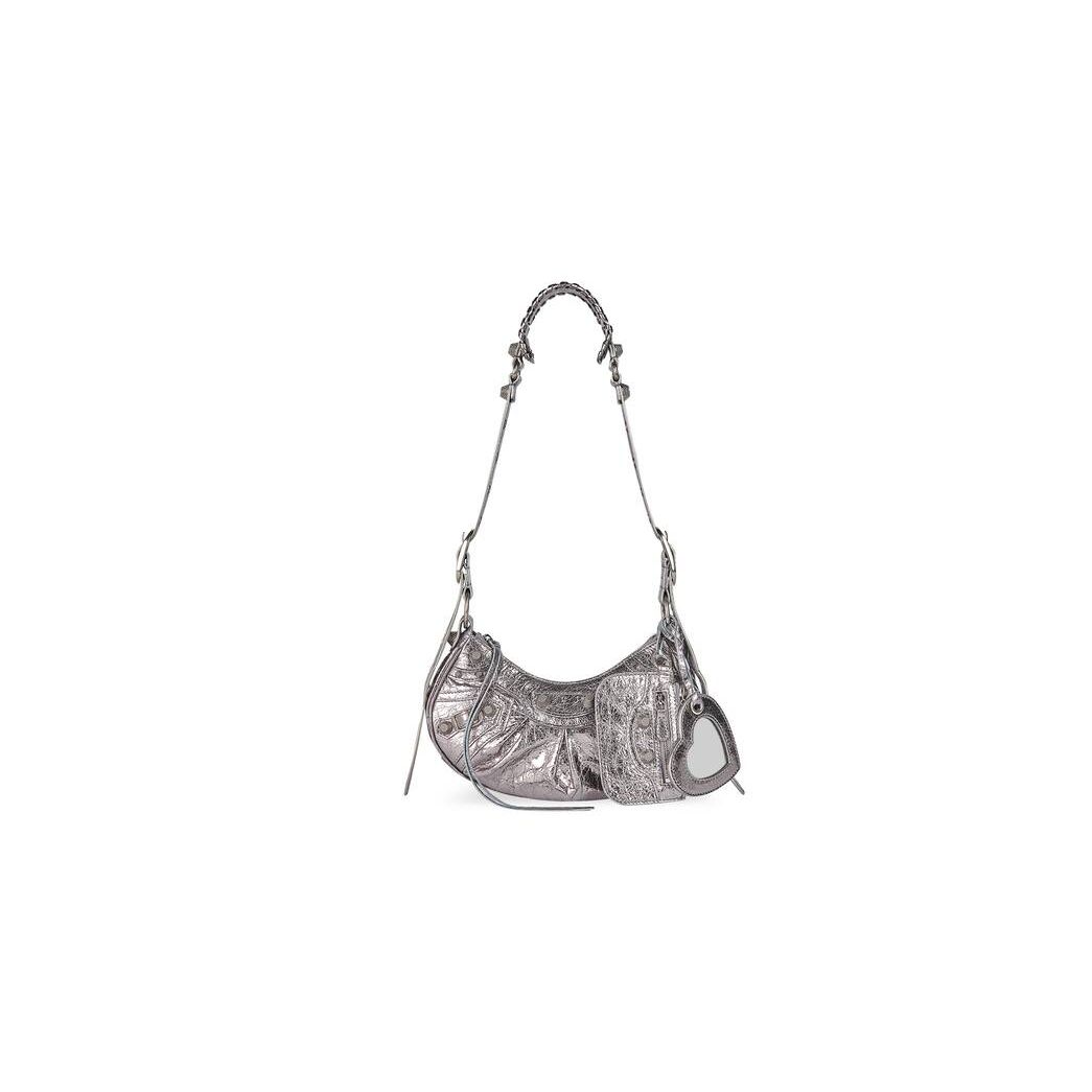 Women\'s Balenciaga Le Cagole Xs Metallized Shoulder Bags Silver | 6187AHBEV