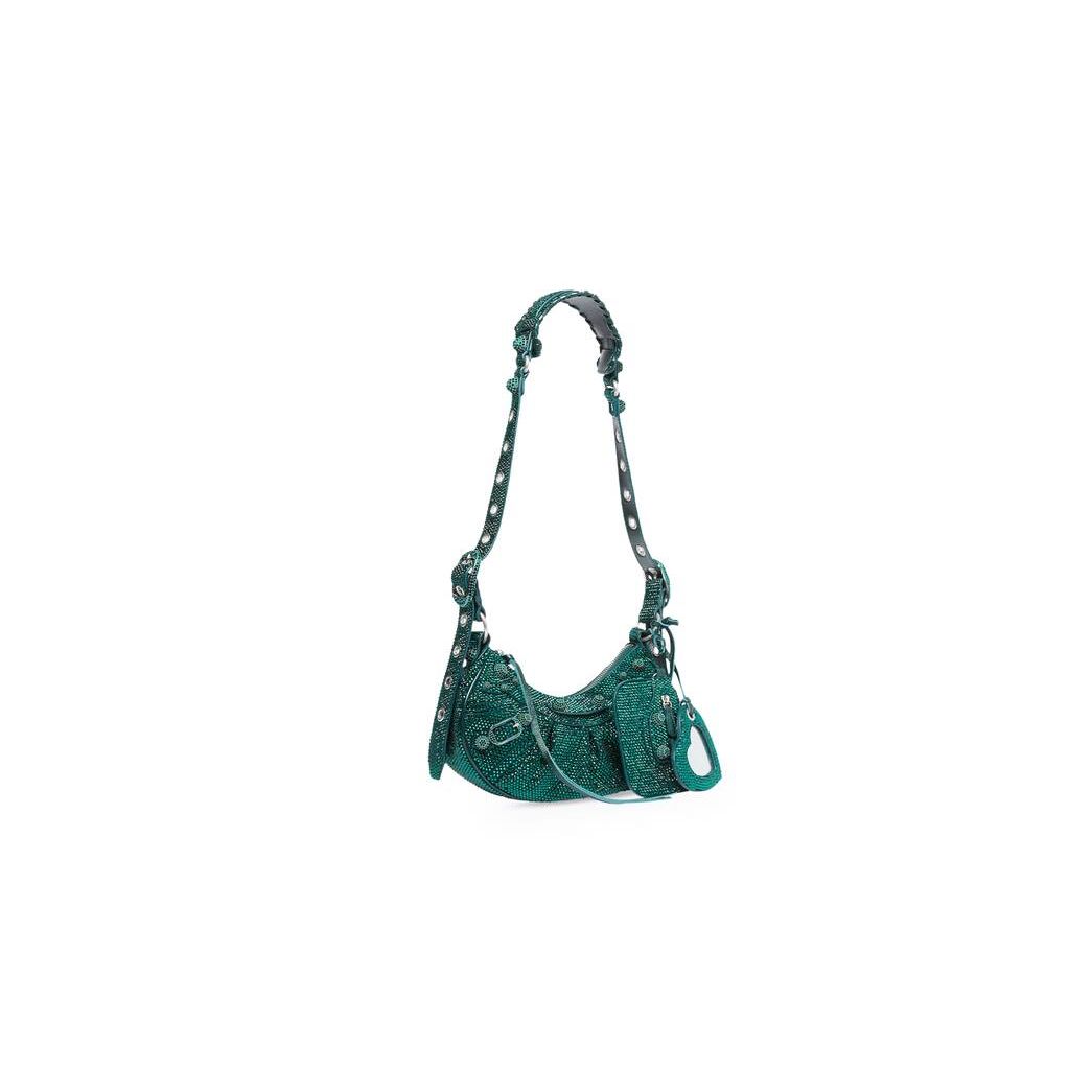 Women's Balenciaga Le Cagole Xs Rhinestones Shoulder Bags Green | 7483MVHEB