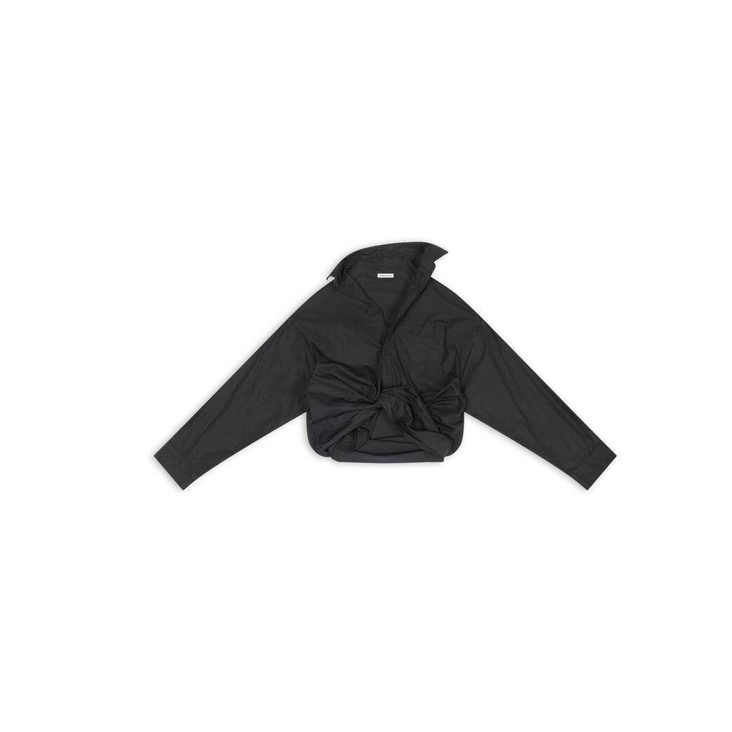 Women's Balenciaga Lifted Collar Shirt Tops Black | 9780HMOEJ