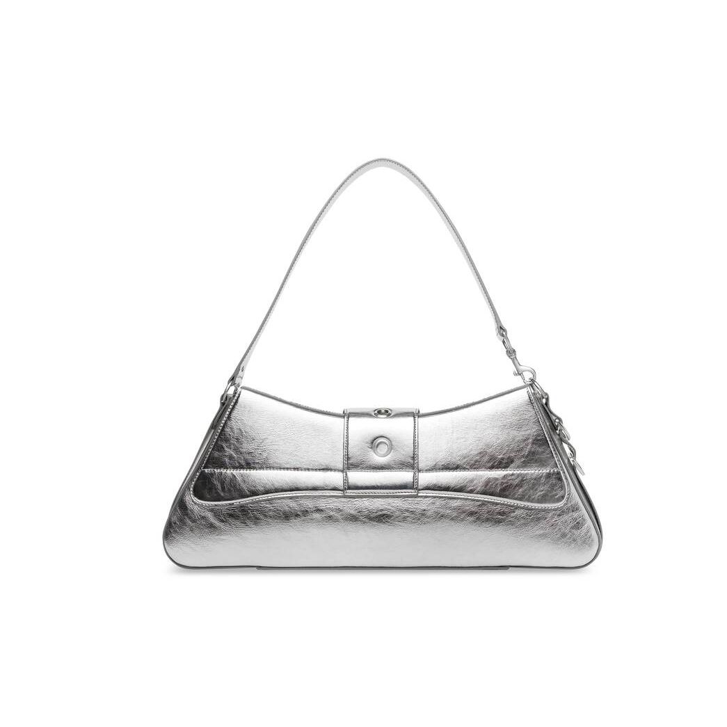 Women's Balenciaga Lindsay Large Pleated Mirror Effect Shoulder Bags Silver | 2936UQYAW