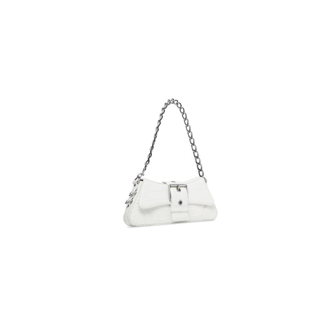 Women's Balenciaga Lindsay Small Strap Crocodile Embossed Off Shoulder Bags White | 2941UWXBN