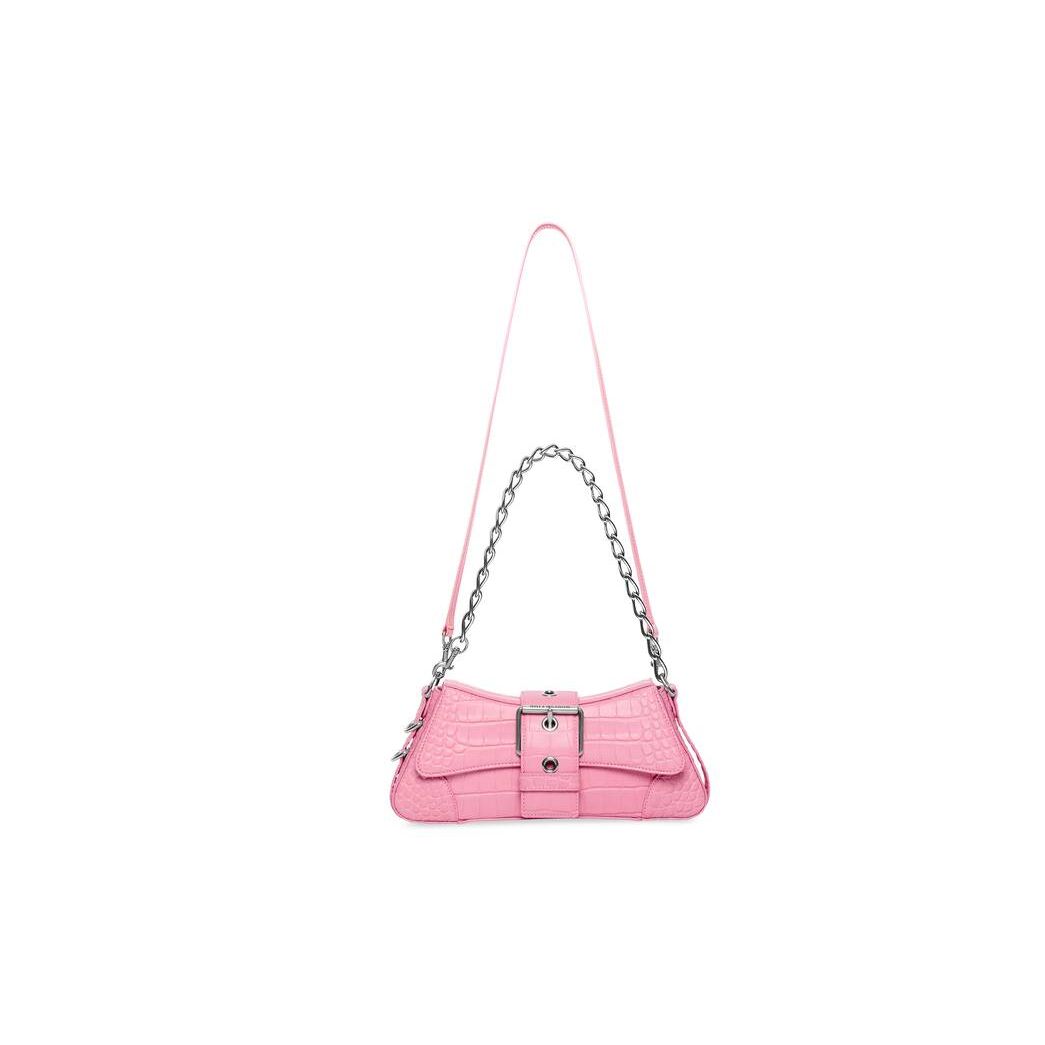 Women's Balenciaga Lindsay Small Strap Crocodile Embossed Shoulder Bags Light Pink | 5214RHLXY