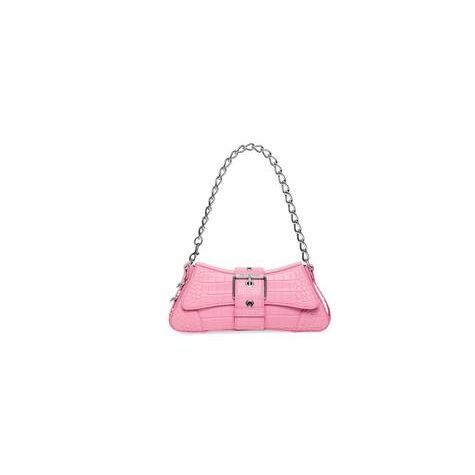 Women's Balenciaga Lindsay Small Strap Crocodile Embossed Shoulder Bags Light Pink | 5214RHLXY