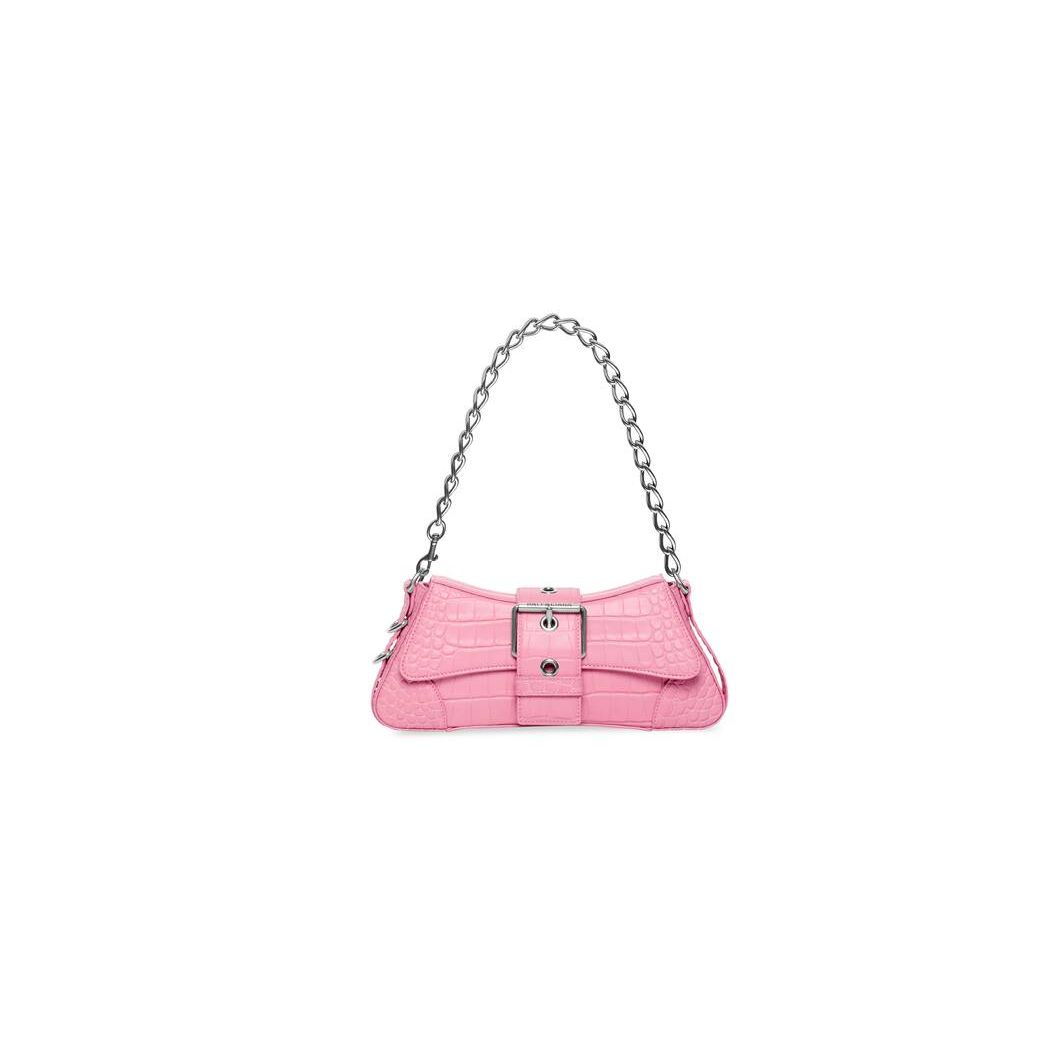 Women\'s Balenciaga Lindsay Small Strap Crocodile Embossed Shoulder Bags Light Pink | 5214RHLXY