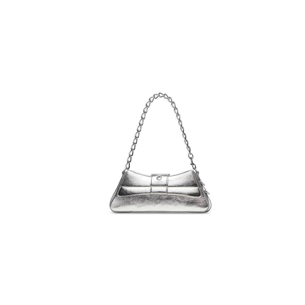 Women's Balenciaga Lindsay Small Strap Pleated Mirror Effect Shoulder Bags Silver | 8923ACTEJ