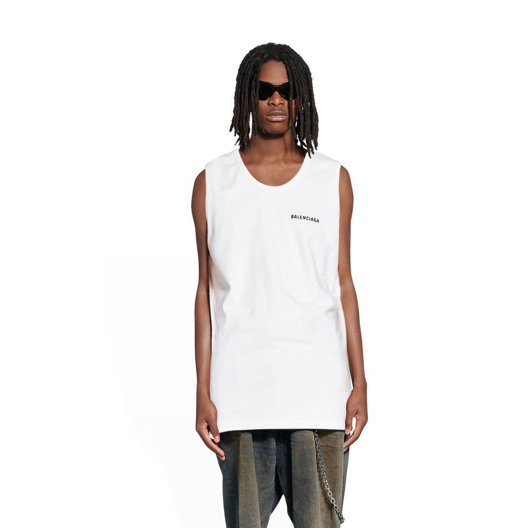 Women's Balenciaga Loose Tank Off Tops White | 4612SIVON