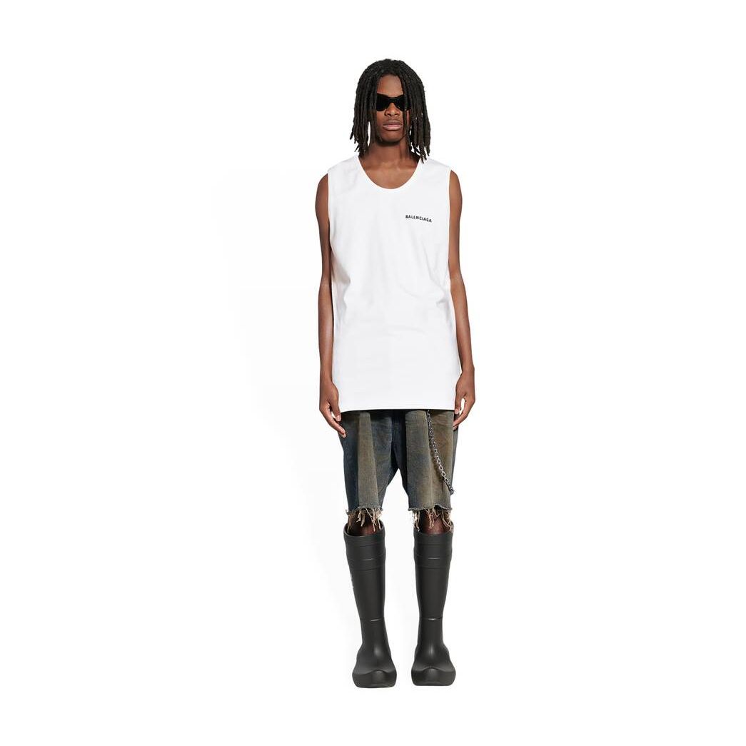 Women\'s Balenciaga Loose Tank Off Tops White | 4612SIVON