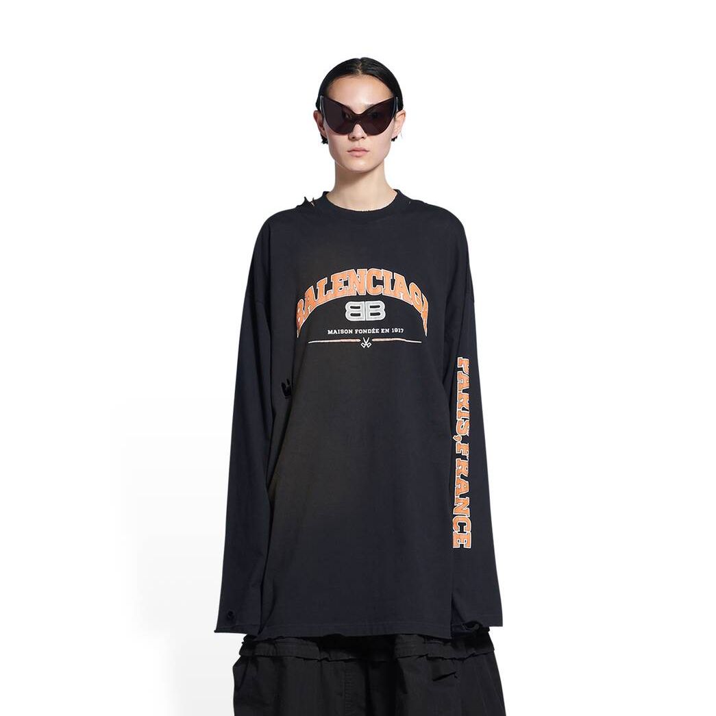 Women's Balenciaga Maison Balenciaga Long Sleeve T Shirts Black | 8079BNXKV