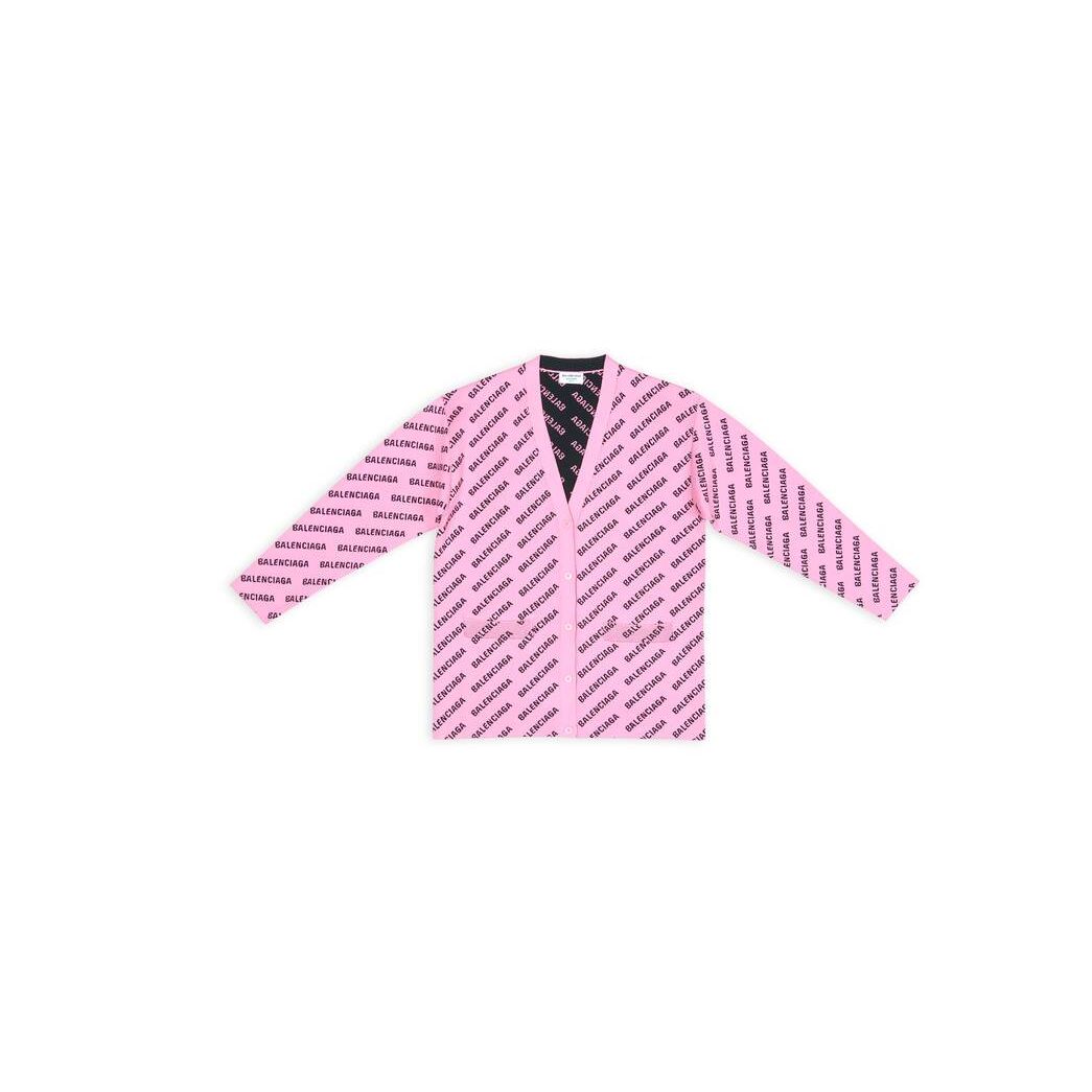 Women's Balenciaga Mini Allover Logo Cardigan Knitwear Pink | 4850BUIGQ