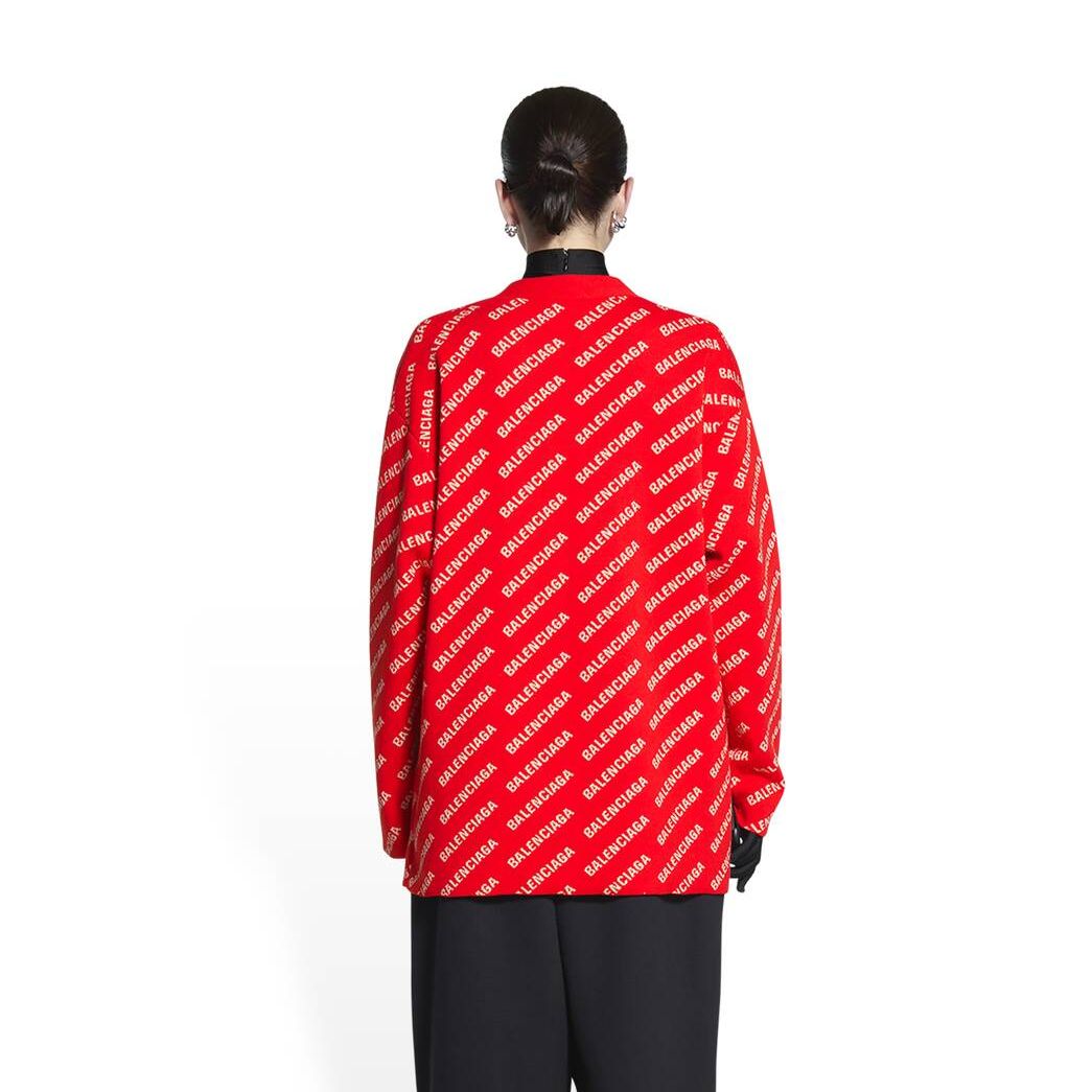 Women's Balenciaga Mini Allover Logo Cardigan Knitwear Red | 7891ACIRZ