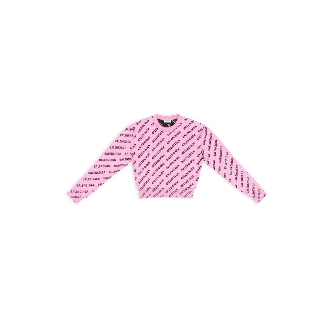 Women's Balenciaga Mini Allover Logo Cropped Sweater Knitwear Pink | 2461SECHR