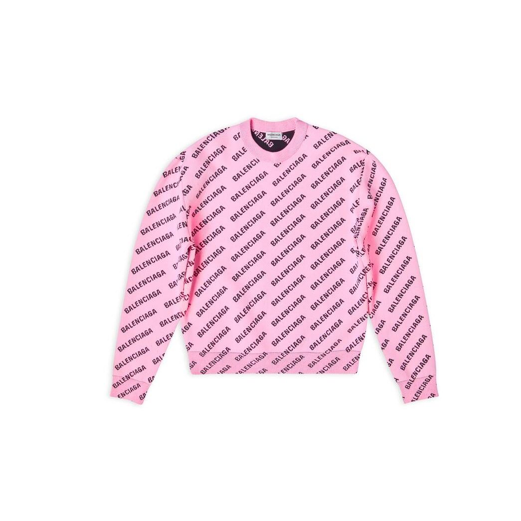 Women's Balenciaga Mini Allover Logo Sweater Knitwear Pink | 4296VMURS