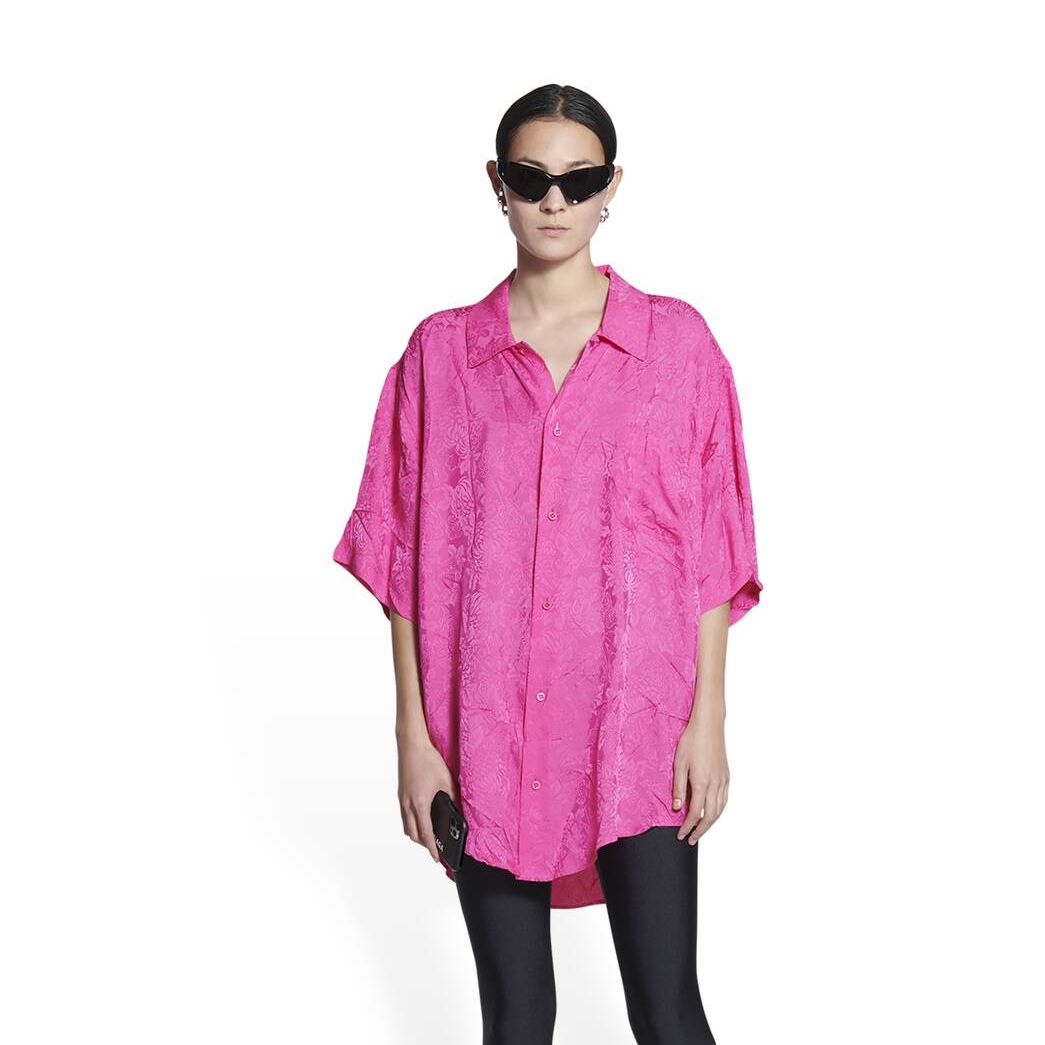 Women's Balenciaga Minimal Short Sleeve Shirt Tops Pink | 1628QYCNR