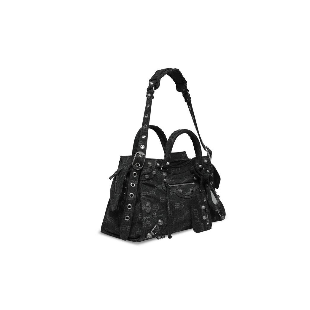 Women's Balenciaga Neo Cagole City Bb Monogram Denim Handbag Black | 7603IUZCG