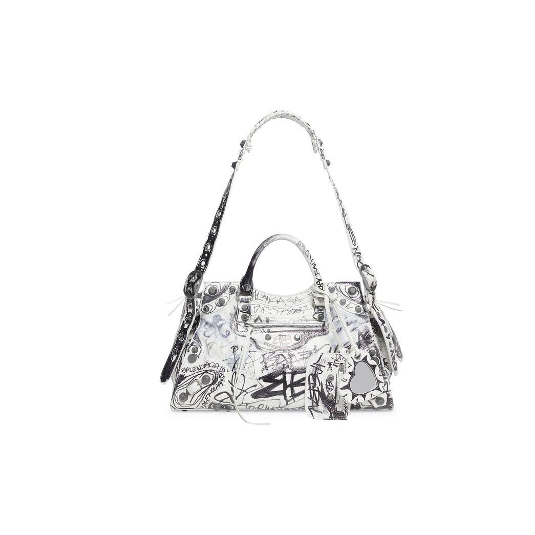 Women's Balenciaga Neo Cagole City Graffiti Handbag White | 3148AYEIX