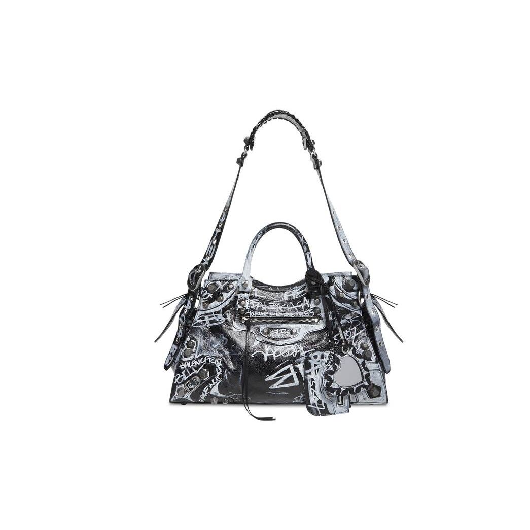 Women's Balenciaga Neo Cagole City Graffiti Handbag Black | 8150CWIOR