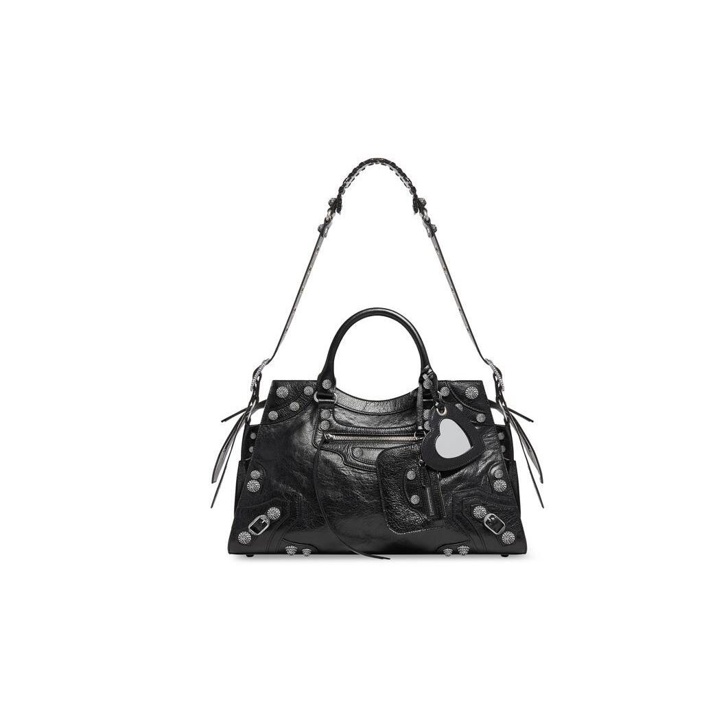 Women\'s Balenciaga Neo Cagole City With Rhinestones Handbag Black | 8164CIQWU