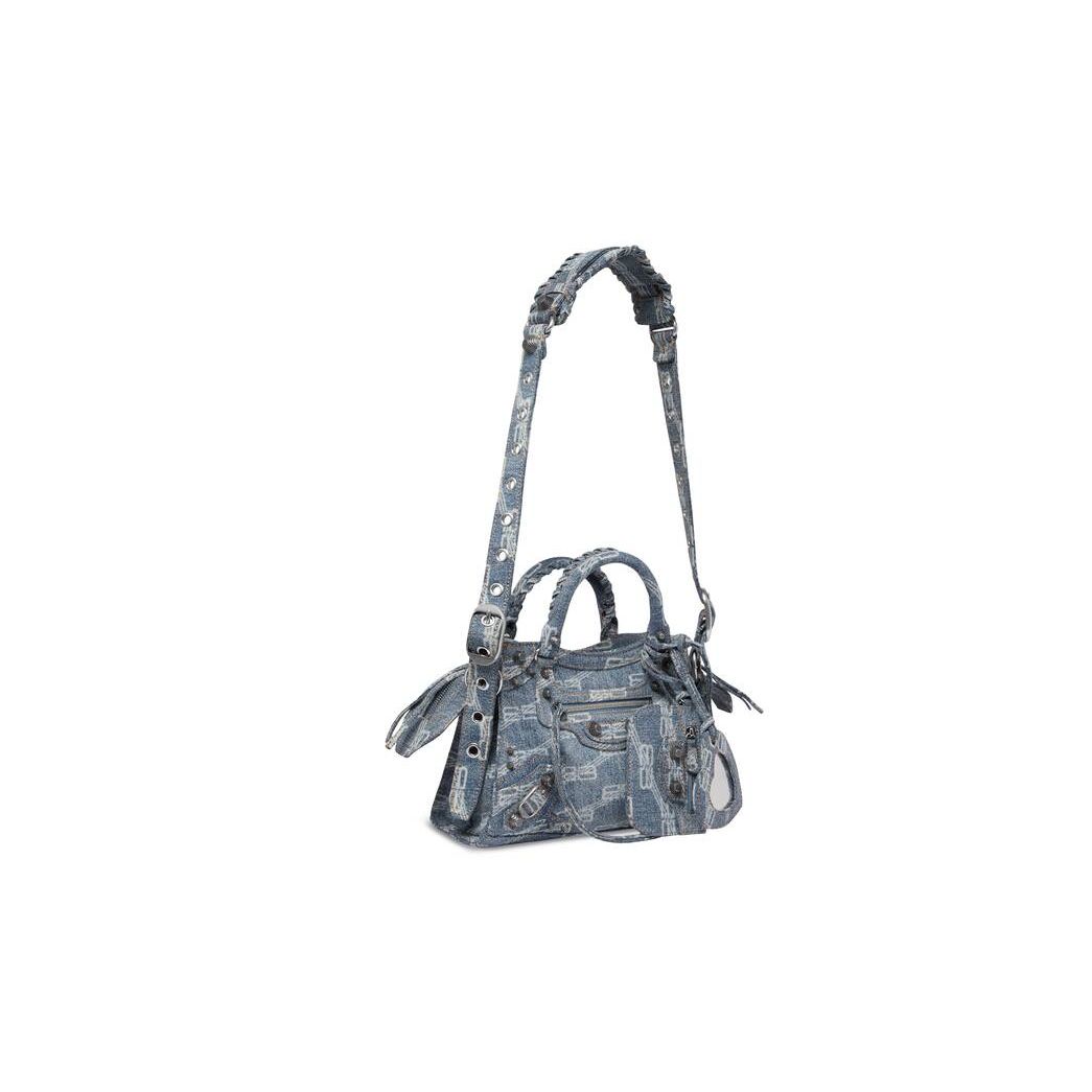 Women's Balenciaga Neo Cagole Xs Bb Monogram Bleached Denim Handbag Blue | 0436XORFD