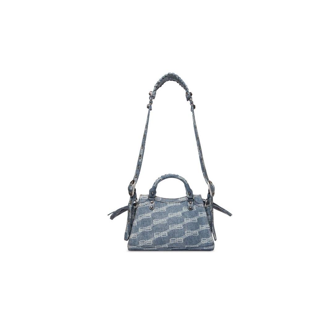 Women's Balenciaga Neo Cagole Xs Bb Monogram Bleached Denim Handbag Blue | 0436XORFD