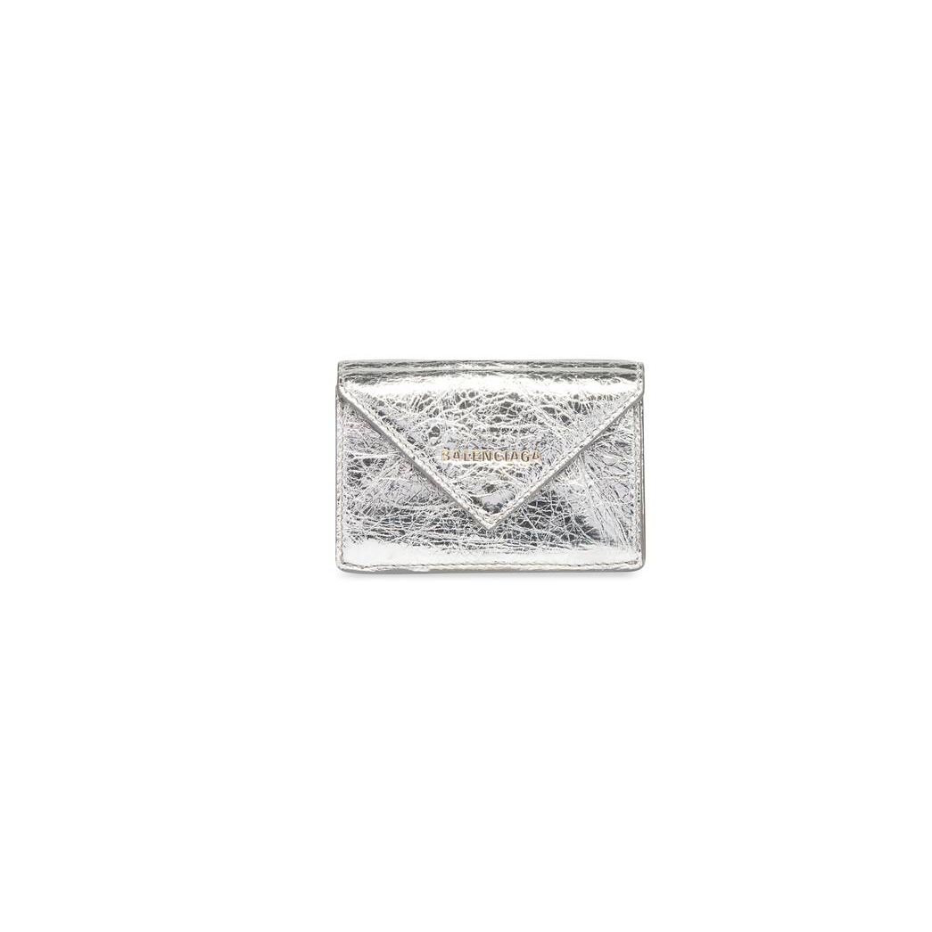 Women\'s Balenciaga Papier Mini Metallic Effect Wallets Silver | 8952NDXKH