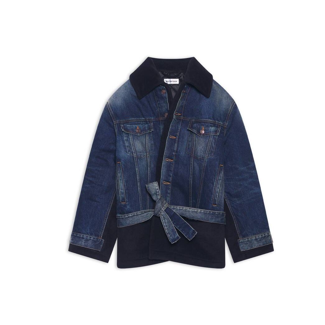 Women's Balenciaga Patched Peacoat Jackets Indigo | 5086OQGRN