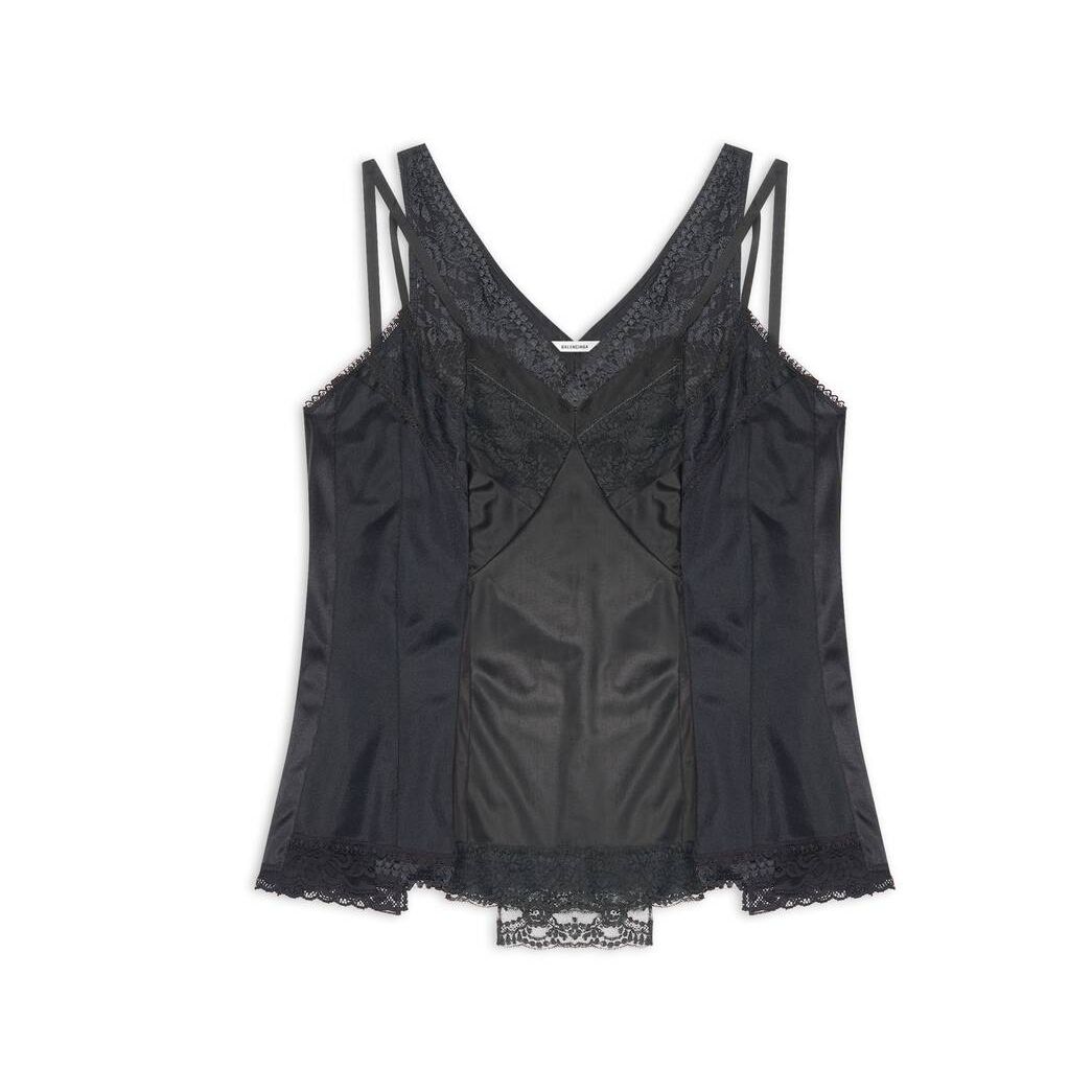 Women's Balenciaga Patched Slip Tops Black | 6835BVJHG