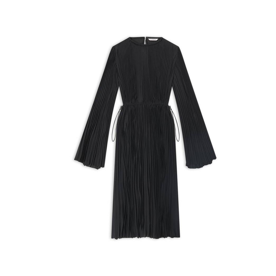 Women's Balenciaga Pleated Drawstring Dress Skirts Black | 8167JXHOL