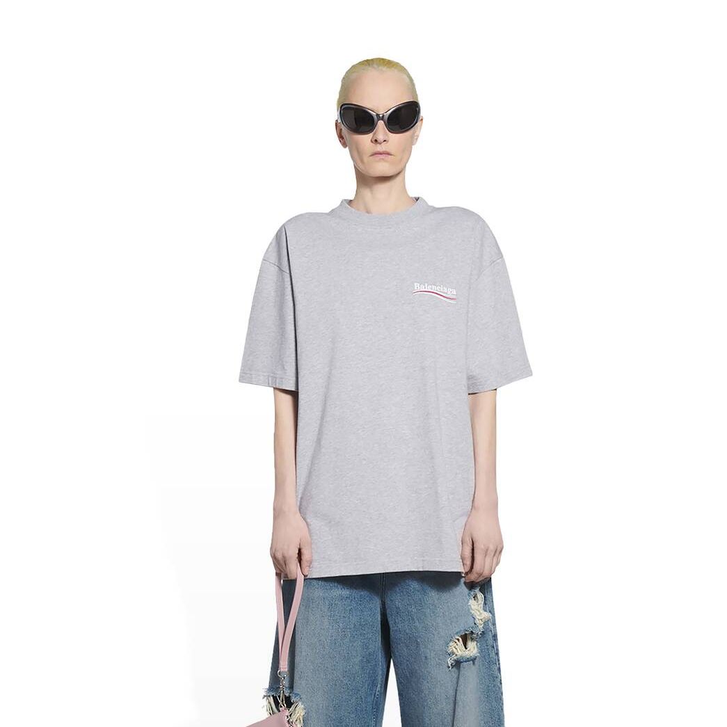 Women's Balenciaga Political Campaign Large Fit T Shirts Grey | 0624AVULH